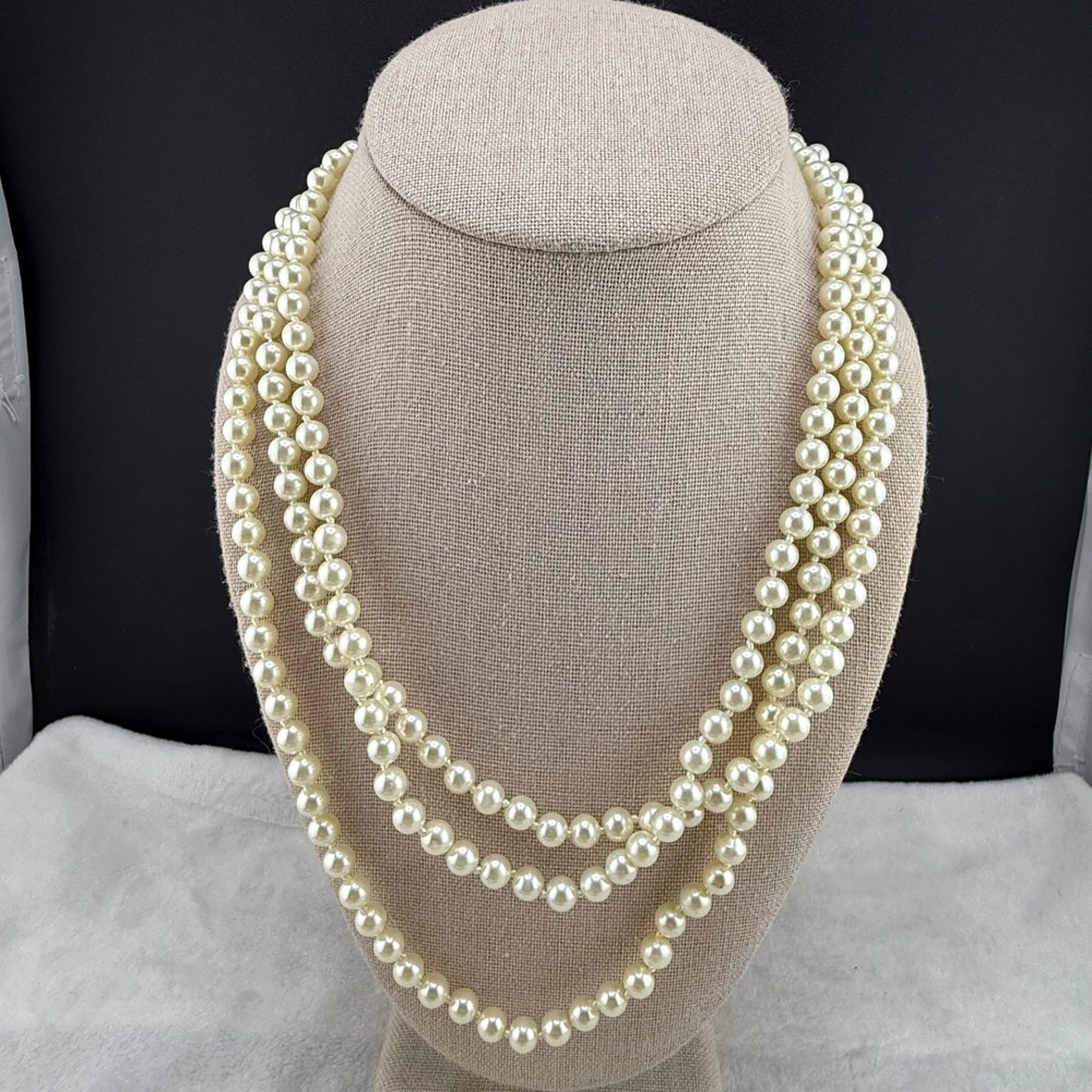 Vintage Beaded Necklace Imitation Pearl Flapper Opera 64"